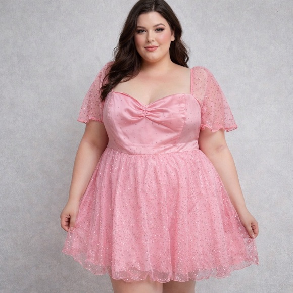 Sugar Thrillz Dresses & Skirts - Sugar Thrillz Pink Sparkle Babydoll Dress – Fairycore Coquette Mini 1X